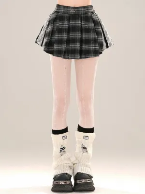 Lace Mini Skirt Accents Pleat Box Plaid Black