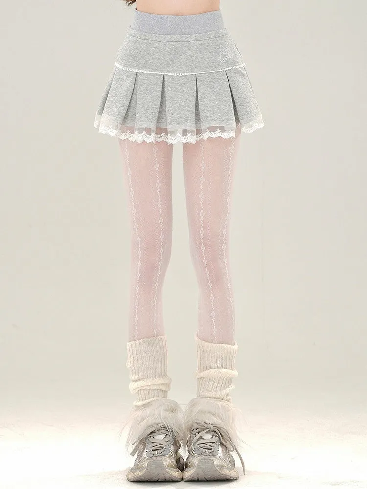 Lace Skirt Mini Box Grey Trim Pleat