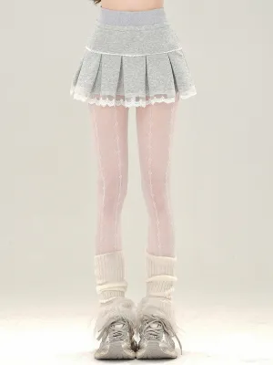 Lace Skirt Mini Box Grey Trim Pleat