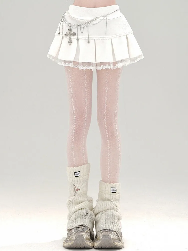 Pleat Mini Lace Apricot Box Skirt Trim
