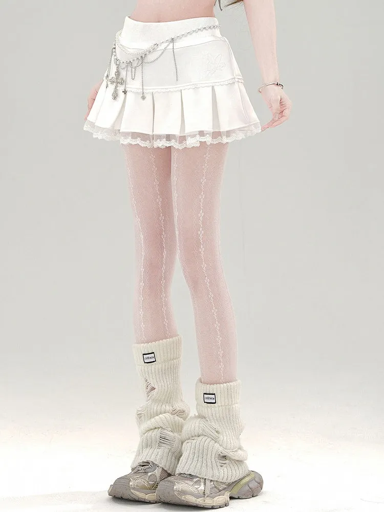 Pleat Mini Lace Apricot Box Skirt Trim