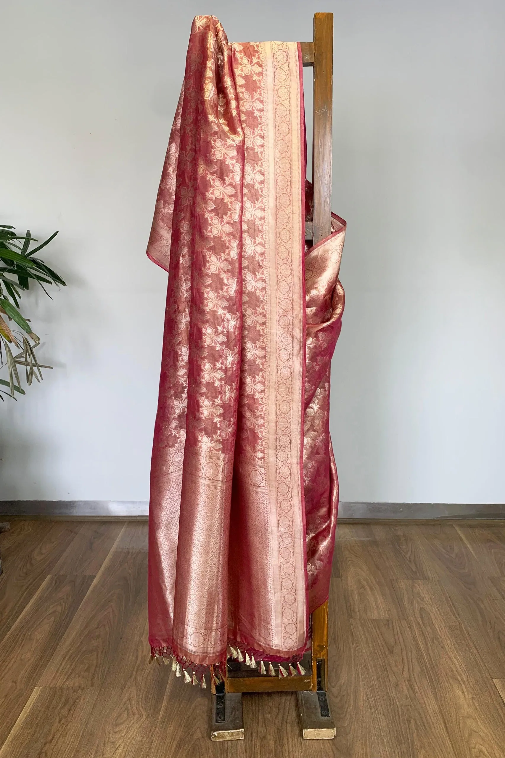 Red silk sari with jal design