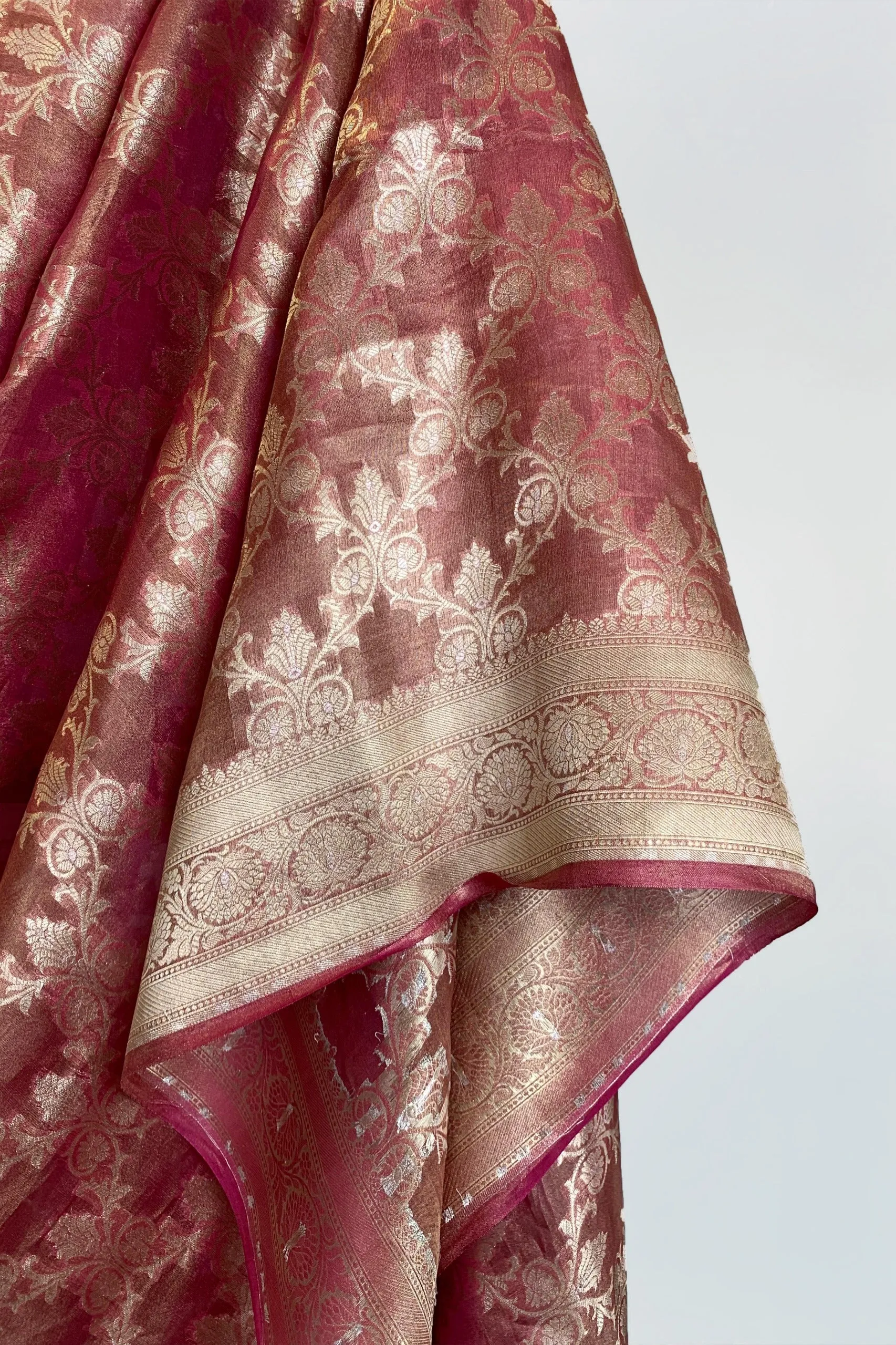 Red silk sari with jal design