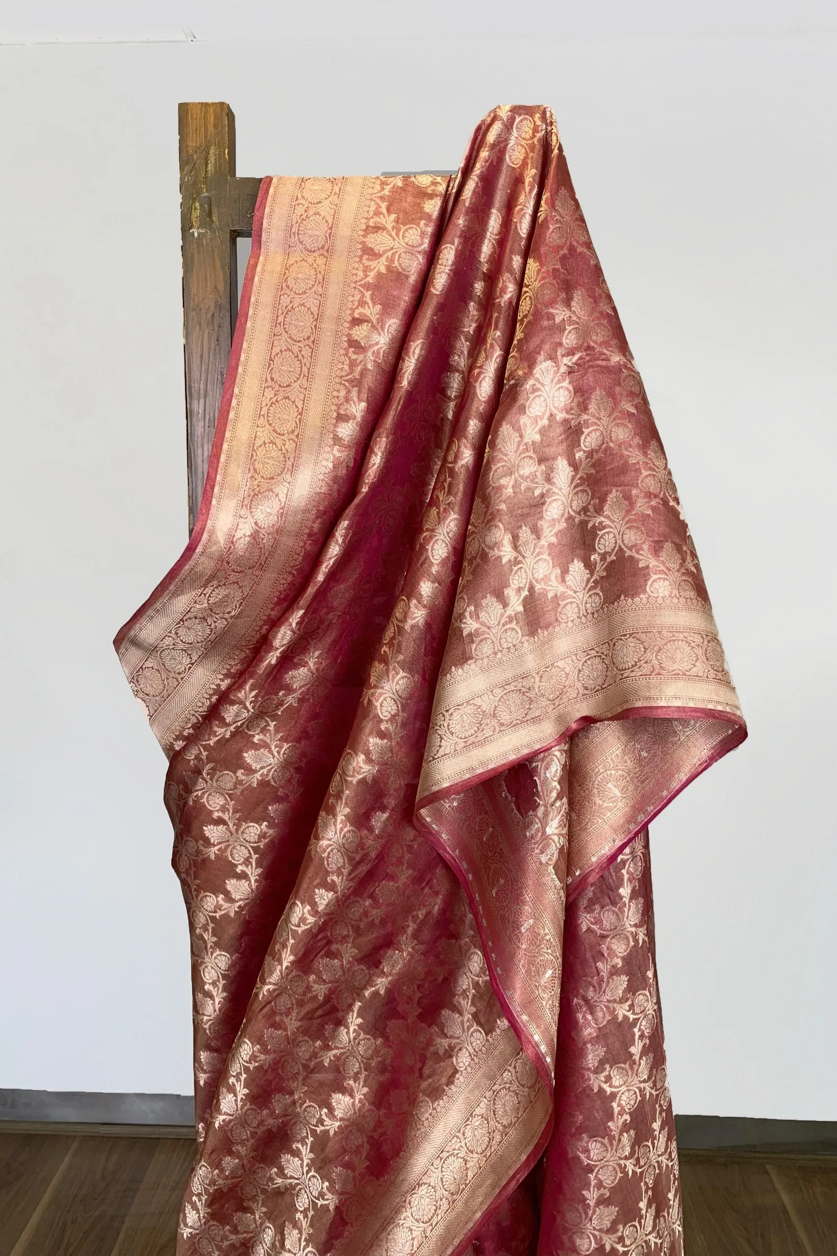 Red silk sari with jal design