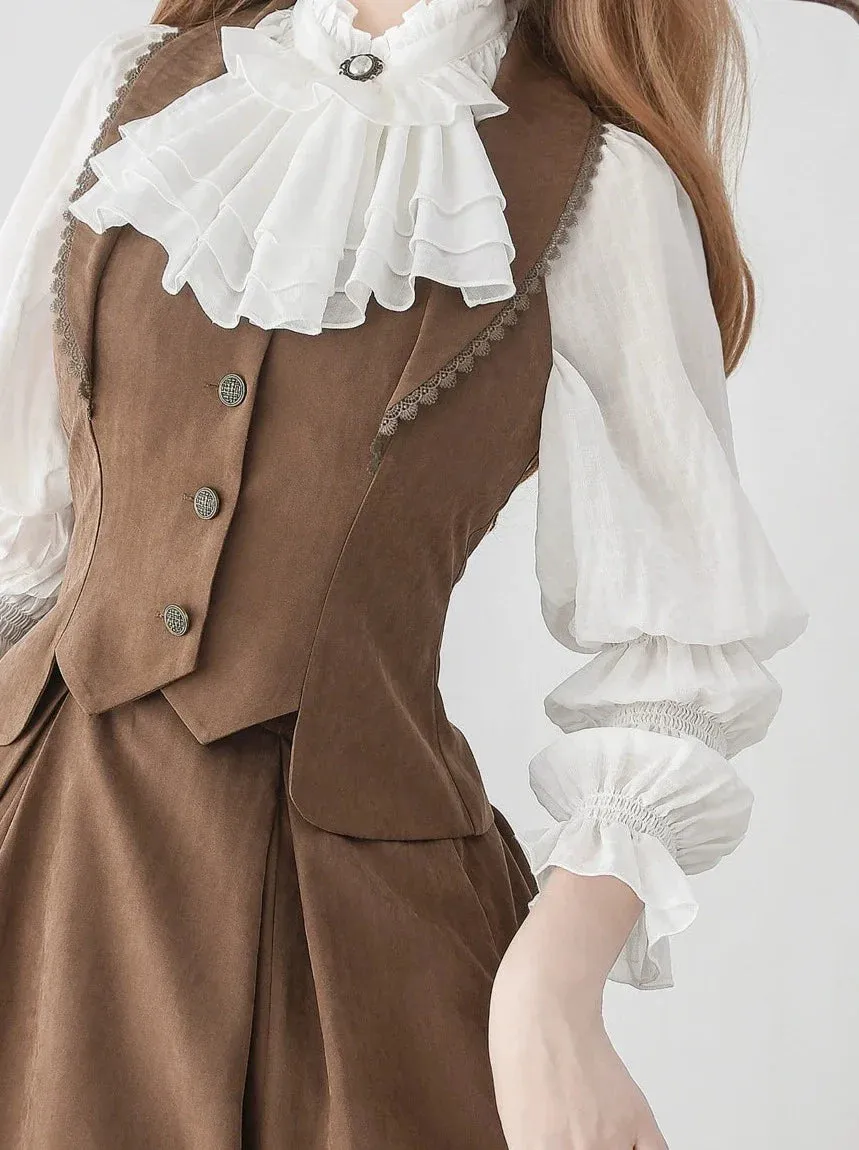 Vest Retro Colored Classical   Long Flared Blouse Skirt