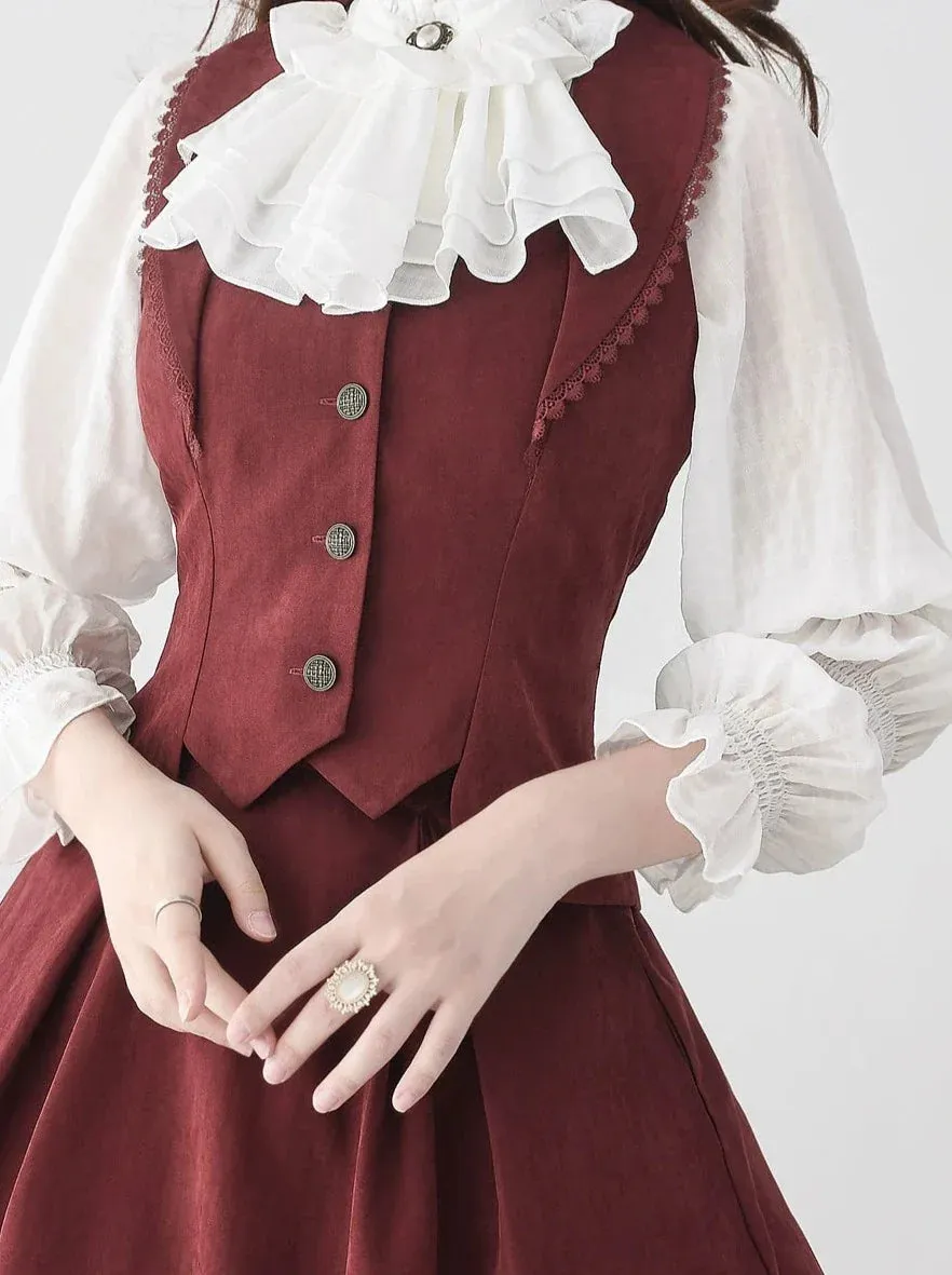 Vest Retro Colored Classical   Long Flared Blouse Skirt