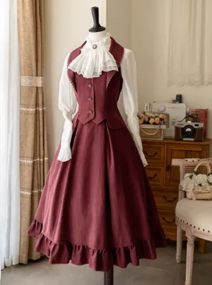 Vest Retro Colored Classical   Long Flared Blouse Skirt