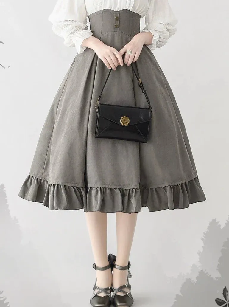 Vest Retro Colored Classical   Long Flared Blouse Skirt