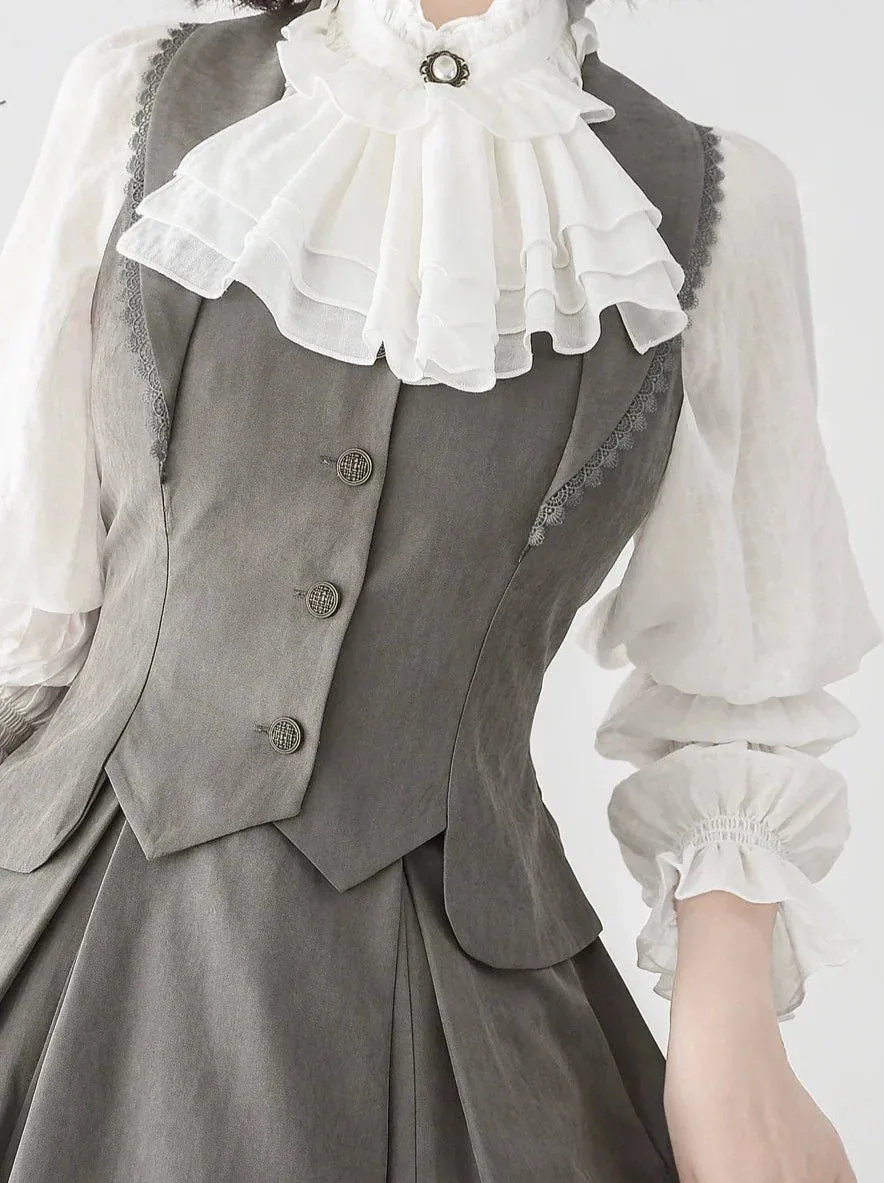 Vest Retro Colored Classical   Long Flared Blouse Skirt