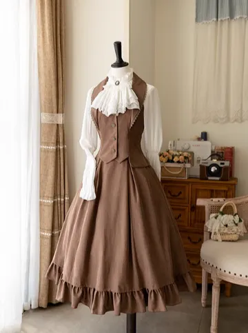 Vest Retro Colored Classical   Long Flared Blouse Skirt