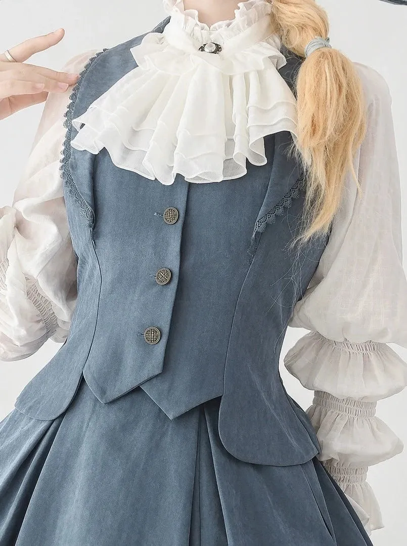 Vest Retro Colored Classical   Long Flared Blouse Skirt